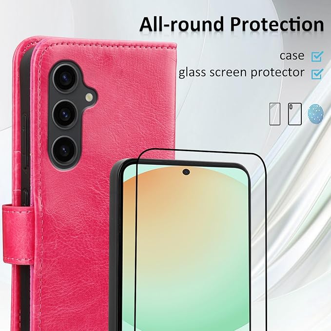 MONASAY Wallet Case Fit for Samsung Galaxy S24 FE 6.1 inch 5G,[RFID Blocking] Flip Folio Leather Cell Phone Cover with Credit Card Holder, Hot-Pink