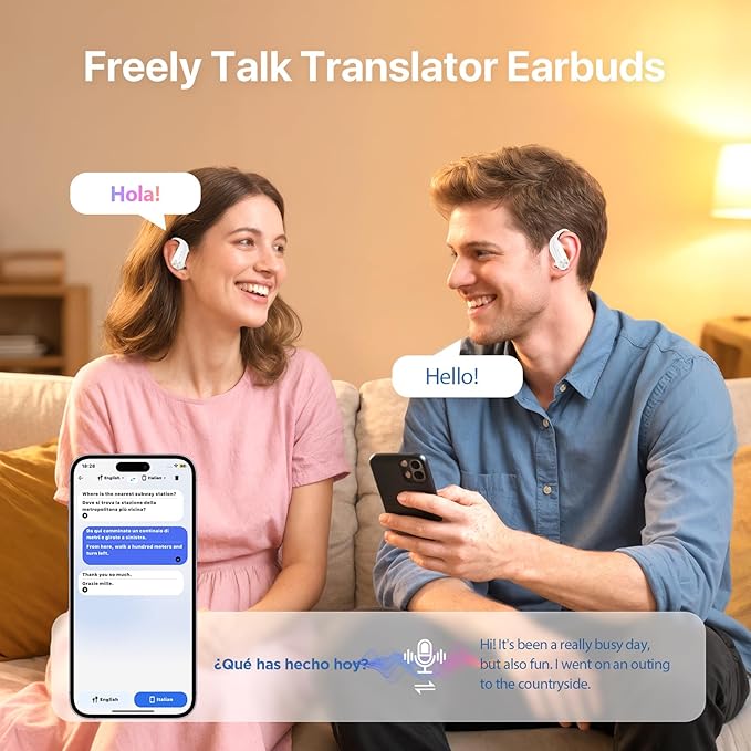 AI Translation Earbuds Real-Time : 144 Languages, Offline Mode, Noise Canceling, 60 Hours Battery - Seamless Translator Headphones for Travel Business Learning, iOS & Android Support