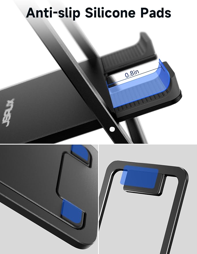 JSAUX Universal Tablet Stand, Portable Foldable Tablet Holder for Desk Compatible with iPad mini/Air, Samsung Galaxy Tab, Kindle Fire, ROG Ally, iPhone and Other Tablets-Black