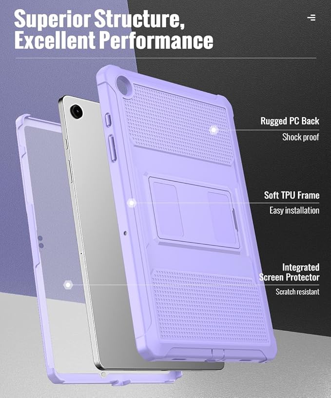 MoKo Case Fit Galaxy Tab A9 Plus 11-Inch 2023 (SM-X210/X216/X218), Shockproof Full Body Rugged Stand Back Cover Built-in Screen Protector Fit Galaxy Tab A9+ 11" 2023, Taro Purple