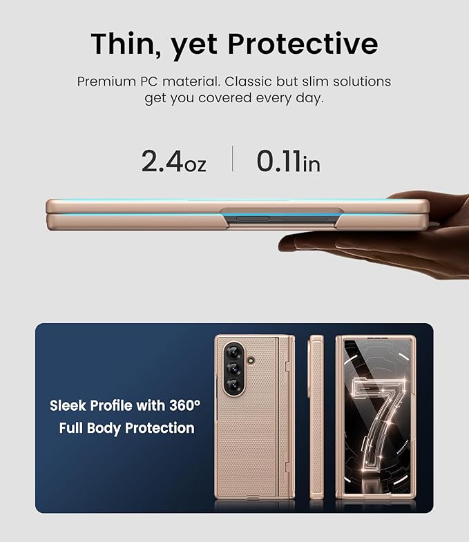 for Samsung Galaxy Z Fold 7 Case with Front Glass Screen Protector, Slim Profile with Kickstand, Rugged Hard Full Body Cover, Daily Drop Protective Phone Case for Samsung Z Fold 7 5g 2025, Rose Gold