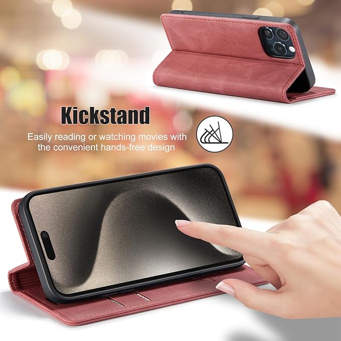 japezop iPhone 15 Pro Max 5G Wallet Case with [RFID Blocking],Card Holder Kickstand Magnetic,Leather Flip Case Wallet for iPhone 15 Pro Max 5G 6.7 Inch(Red)