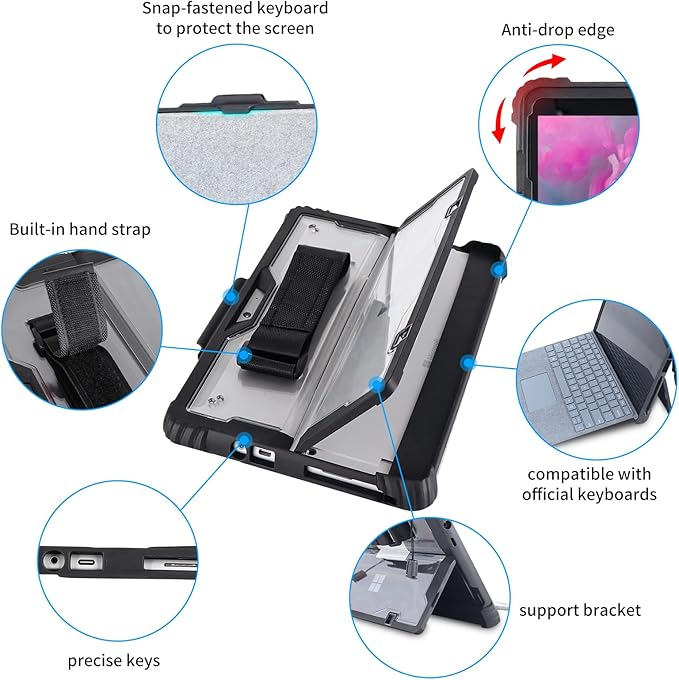 AOAO for Microsoft Surface Go 4/ Surface Go 3/ Surface Go 2/ Surface Go Case with Shoulder Strap, Hand Strap, Stylus Pen Holder, Rugged, Shock-Absorbing and Drop-Resistant(10.5 inch)