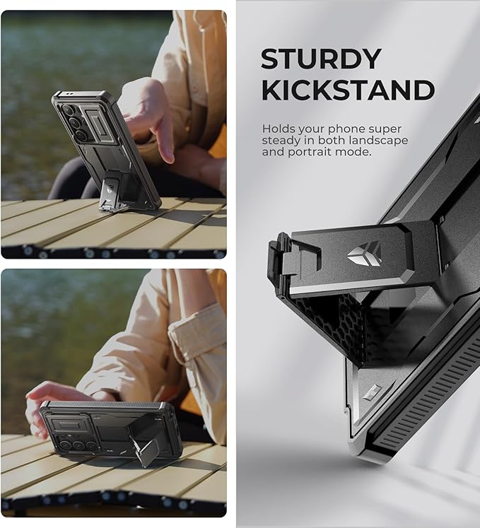 Dexnor for Samsung Galaxy S24 Ultra Case with Built-in Slide Camera Cover & Screen Protector & Kickstand, Shockproof Rugged Case Full-Body Bumper Protective Cover for Galaxy S24 Ultra (2024),Black