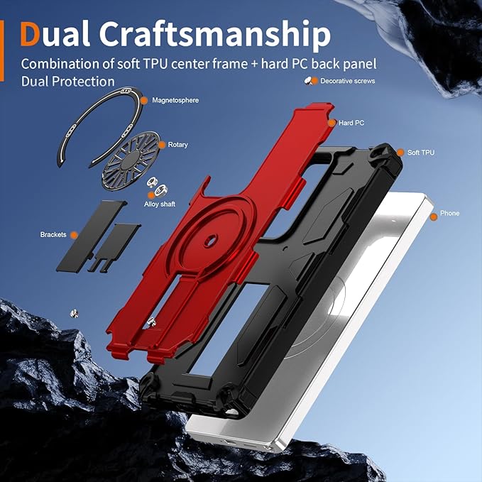 Magnetic Case for Galaxy S22 Ultra, Built-in Stand [Compatible with Mag-Safe] Shockproof Protective Cover Case for Samsung Galaxy S22 Ultra/S23 Ultra Red