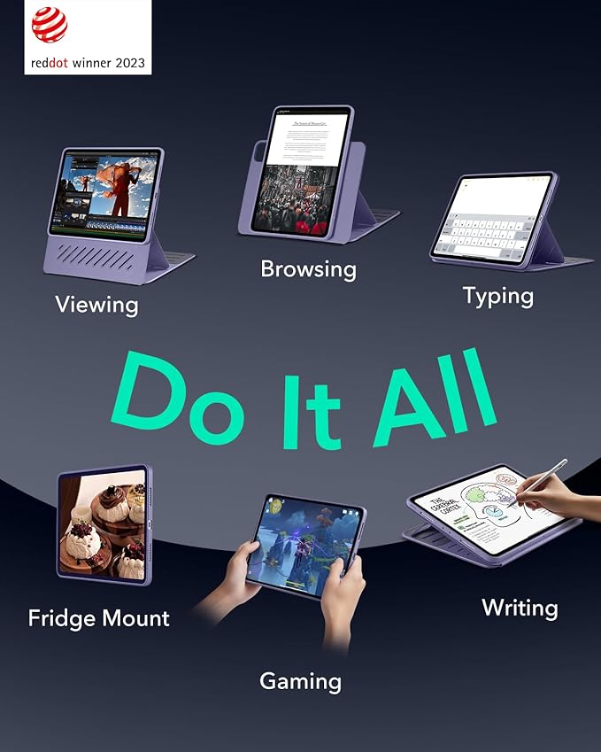 ESR for iPad Pro 13 Inch Case M4(2024), iPad Pro 13 Rotating Case with Removable Magnetic Cover, Adjustable Portrait/Landscape Stand with Raised Screen View, 9 Standing Angles, Shift Series, Purple