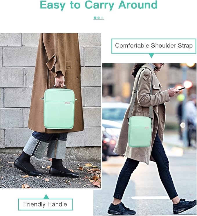 MoKo 9-11 Inch Tablet Sleeve Bag Fits iPad air 5 10.9" 2022, iPad Pro 11 M2 2022-2018, iPad 10th 10.9, Air 4 10.9, Tab S8 2022, Handle Carrying Case with Shoulder Strap, Mint Green