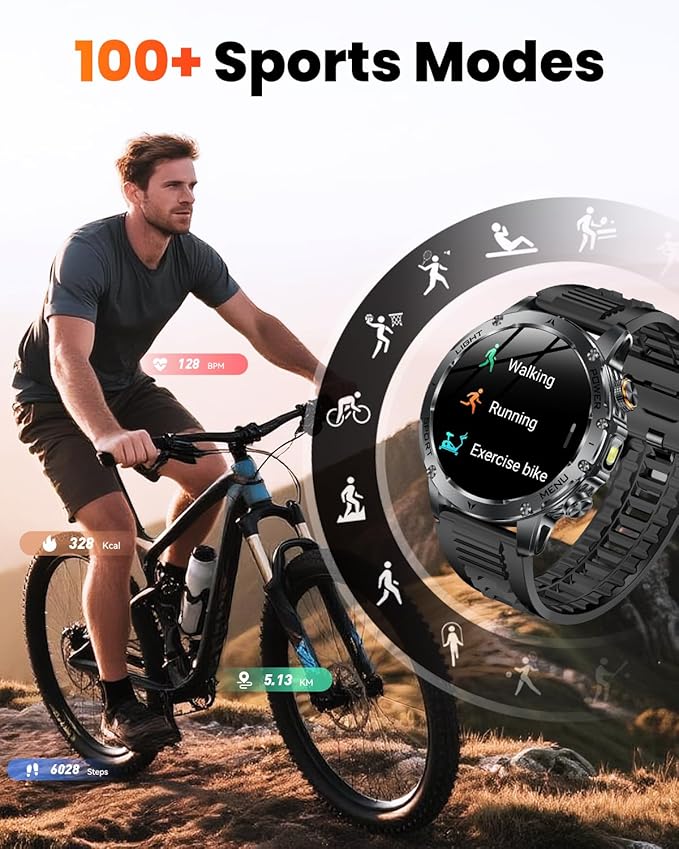 Military Smart Watches for Men, 1.7″ Smart Watch with 1000 mAh Battery, Led Flashlight, Answer/Make Calls, IP68 Waterproof, Heart Rate/Sleep Monitor 100+ Sport Modes Fitness Watch for Android/iPhone