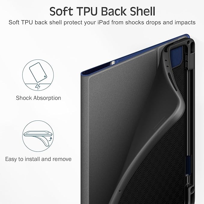 KingBlanc Case for iPad Pro 11 inch (M4) 2024 with Pencil Holder, Vegan Leather Smart Stand Cover, Auto Sleep Wake, Support Pencil Pro/(USB-C), Angles for Viewing/Writing, Durable Protection, Blue