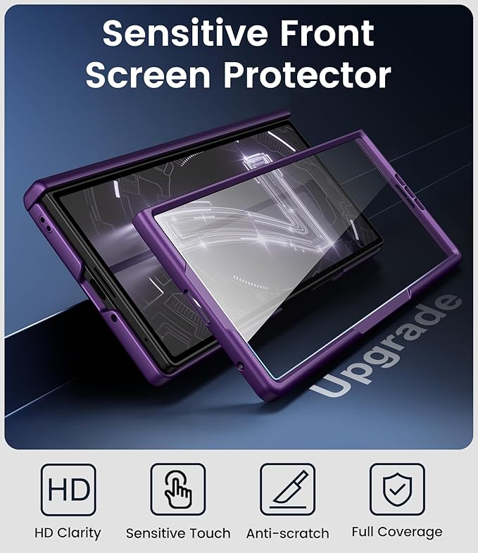 for Samsung Galaxy Z Fold 7 Slim Case with Stand, Glass Screen Protector, Full Hinge Protection, Thin & Rugged, Shockproof Protective Phone Case Cover for Samsung Galaxy Z Fold7 2025, Purple