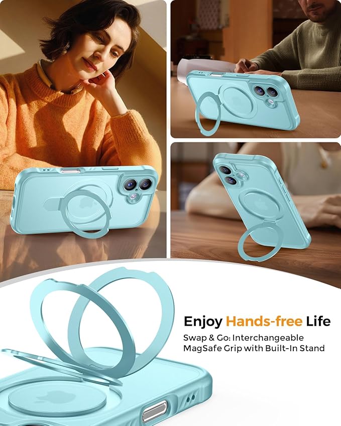 MOCCA Compatible with iPhone 17 Case with Magnetic Invisible Stand [Full Camera Protection] [Compatible with Magsafe] Military Drop Shockproof Translucent Matte Phone Case Cover 6.3",Blue