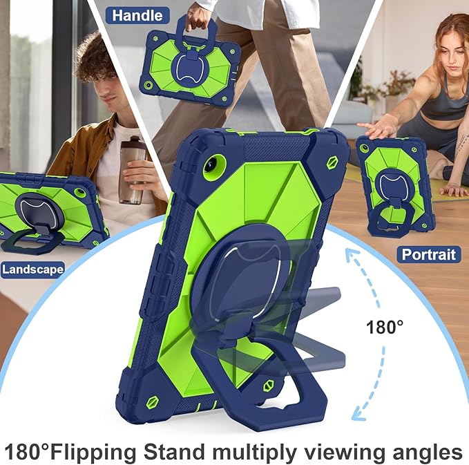 Scnoiy for Galaxy Tab A9 Plus Case 11 Inch, Rugged Case for Samsung Galaxy A9+ Tablet Case with Screen Protector 360 Rotating Stand Shoulder Strap Pen Holder, 2023 Model(SM-X210/X216/218), Navy Green