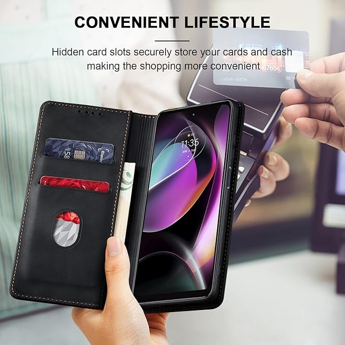Jasonyu Flip Wallet Case for Moto G 5G (2022),Leather Magnetic Folio Cover with Card Holder,Kickstand - TPU Shockproof Durable Protective Phone Case,Black