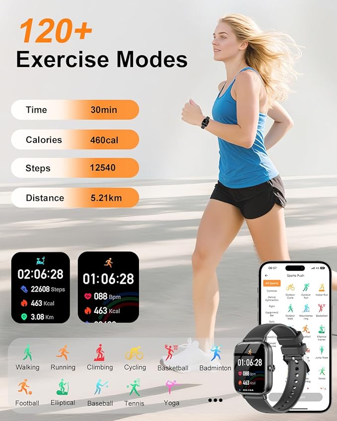 Smart Watch for Women with Bluetooth Call Answer/Dail,1.85" DIY Dial Fitness Watch with Heart Rate Sleep Monitor Step Counter 120+ Sports Modes Waterproof Women's Smart Watch for Android iOS (Black)