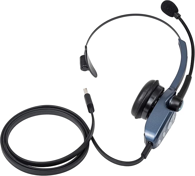 BlueParrott B250-XTS Mono Bluetooth Wireless Headphones 91% Noise Canceling Over Head Trucker Headset with Mic, Lightweight Design with Adjustable Headband, 20 hrs. Talk Time, Blue