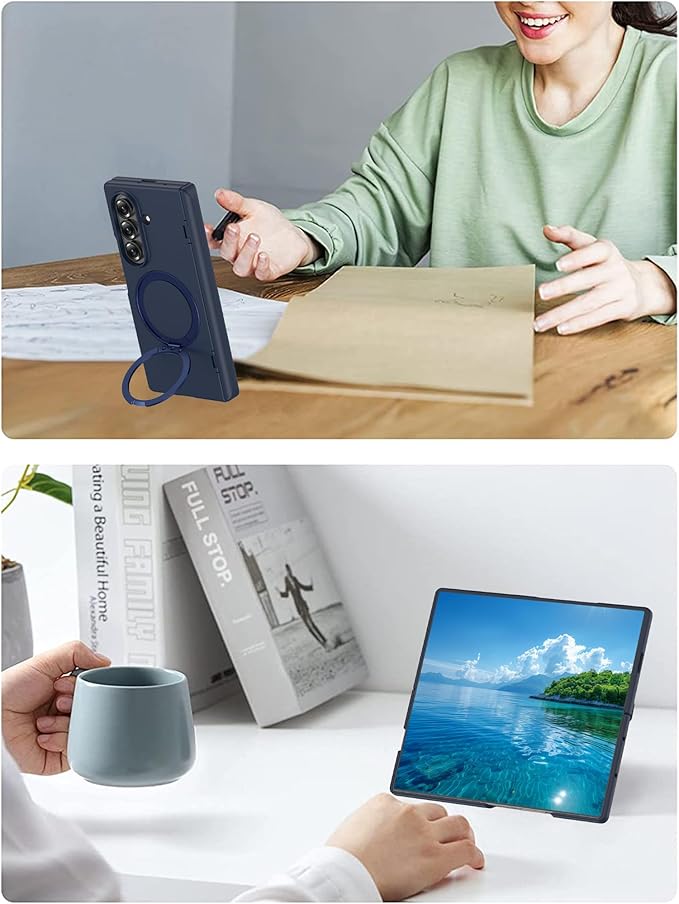 360° Rotatable Stand for Samsung Galaxy Z Fold 7 Case,Compatible with MagSafe, 16FT Mil-Grade Shockproof for Z Fold 7 Case 6.5"，Blue