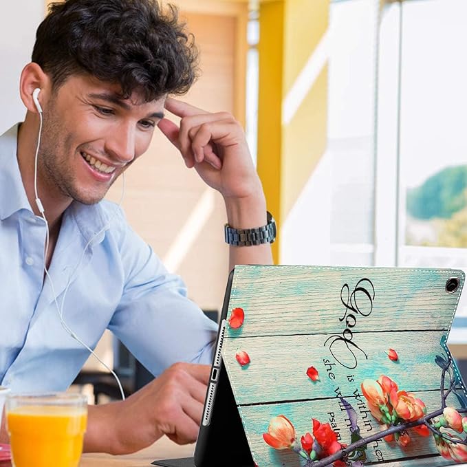 Samsung Galaxy Tab A9 Plus 11 inch Case 2023，Slim Fit Foldable Standing Cover Case with Auto Sleep/Wake for Galaxy Tab A9+ 11’2023 Model (SM-X210/X216/X218)，Psalm 46-5 Red Flowers