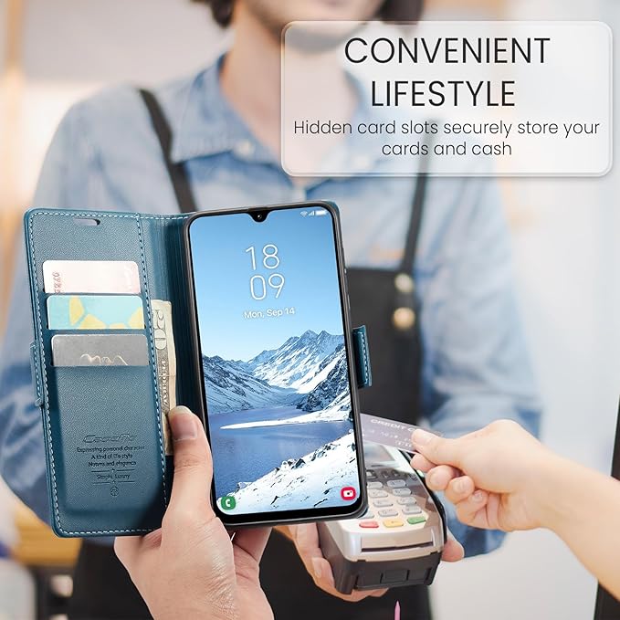 for Samsung Galaxy A26 5G Case, Premium PU Leather Wallet Case Flip Cover with [RFID Blocking][Card Holder][Stand Function] Shockproof Protective for Samsung Galaxy A26, Blue