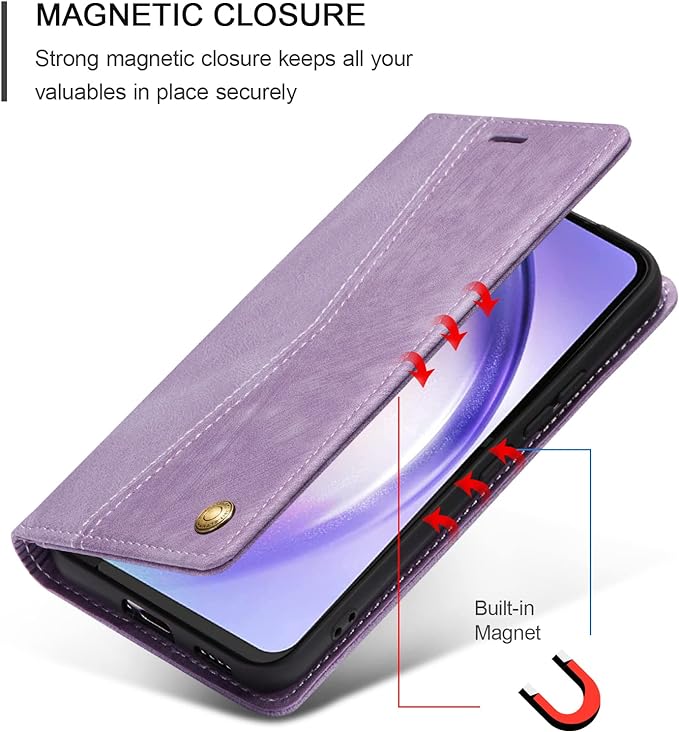 QLTYPRI Wallet Case for Samsung Galaxy S24, Vintage Folio PU Leather Purse Case with Card Slots Magnetic Closure Kickstand Flip Crashproof Phone Cover for Samsumg Galaxy S24 - Purple