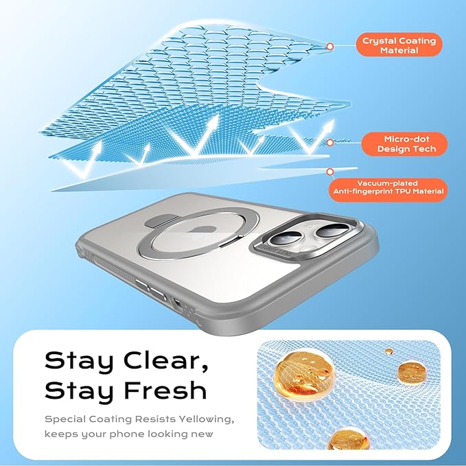 Anqrp O-Ring Magnetic Kickstand Clear Case for iPhone 14/13, Compatible with Mag-Safe, Military-Grade Reinforced 4-Corners Anti-Yellowing Transparent Phone Case Cover for iPhone 13/14, Gray