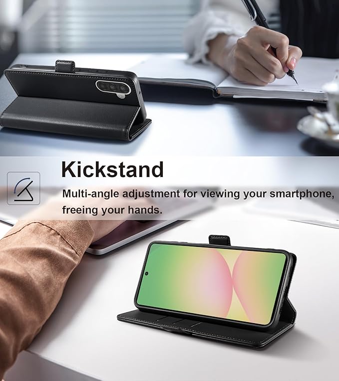 Wallet Flip Case for Samsung Galaxy A56 5G - [RFID Blocking] Luxury PU Leather Card Holder Magnetic Phone Cover with Kickstand,Shockproof Protective Case,Black