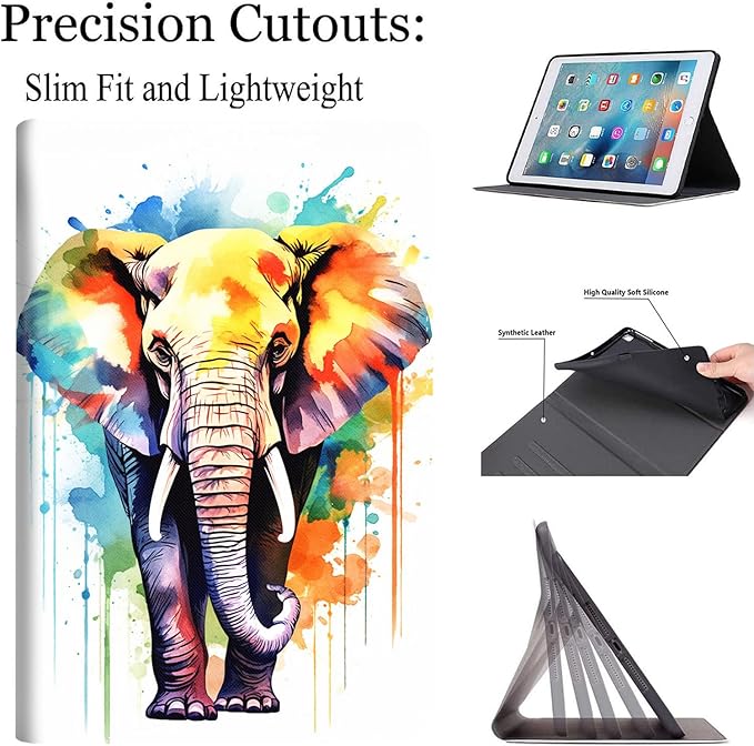 Case for Galaxy Tab A9 Plus ， Auto Sleep/Wake Multi-Angle Viewing Slim Folio Stand Cover for Samsung Galaxy Tab A9+/A9 Plus 11 Inch 2023 (SM-X210/X216/X218), Watercolor Elephant