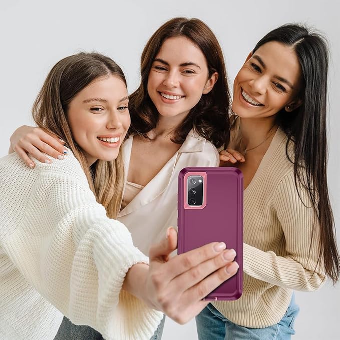 for Samsung Galaxy S20 FE 5G Case Heavy Duty Protective Shockproof Dropproof 3-Layer Full Body Protection [Without Screen Protector] Tough Rugged Case for Galaxy S20 FE,Purple/Pink