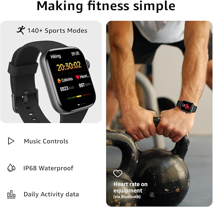 Smart Watch for Men Women Answer/Make Call, 1.85" Smartwatch, Fitness Watch with Heart Rate Blood Pressure Sleep Monitor, 140+Sports, IP68 Waterproof Step Counter Watch Compatible with Android IOS