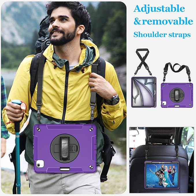 Case for iPad Air 13 Inch M3 2025 & M2 2024: Military Grade Cover for iPad Pro 12.9 6th/5th/4th/3rd Generation W/Screen Protector- Stand- Pencil Holder- Handle- Shoulder Strap- Purple
