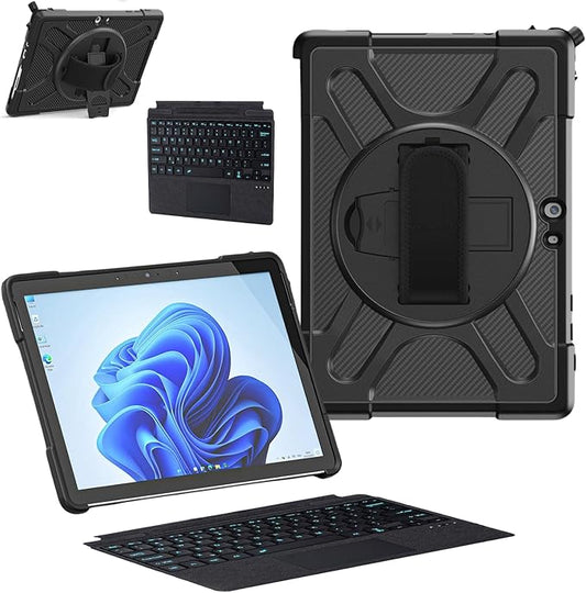 ZenRich Rugged Case with Keyboard for Surface Go 4/3/2/1, Bluetooth Keyboard Case for Microsoft Surface Go 4/3/2/1 with 360° Rotating Hand Strap & Stand