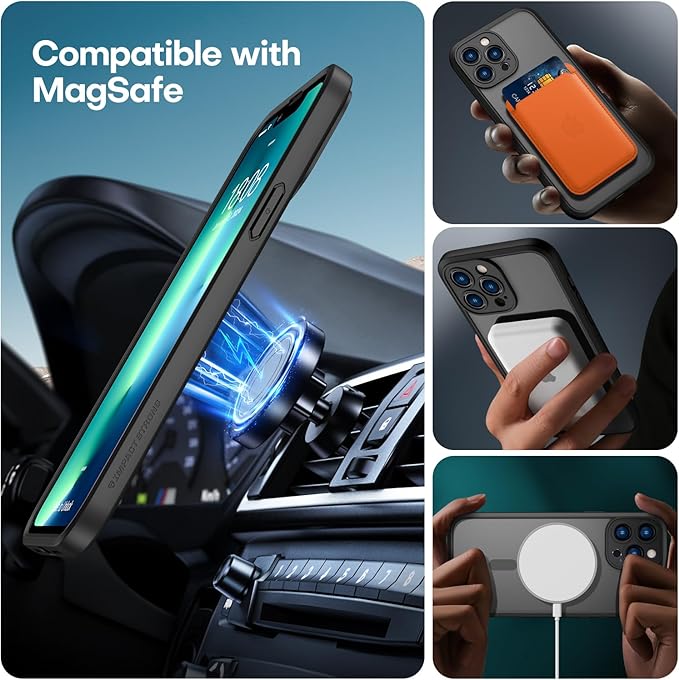 ImpactStrong Magnetic Guard Designed for iPhone 13 Pro Max Case [Camera Protection] [Military Grade Drop Tested] [Compatible with MagSafe] Slim Translucent Matte Phone Case (6.7") - Black