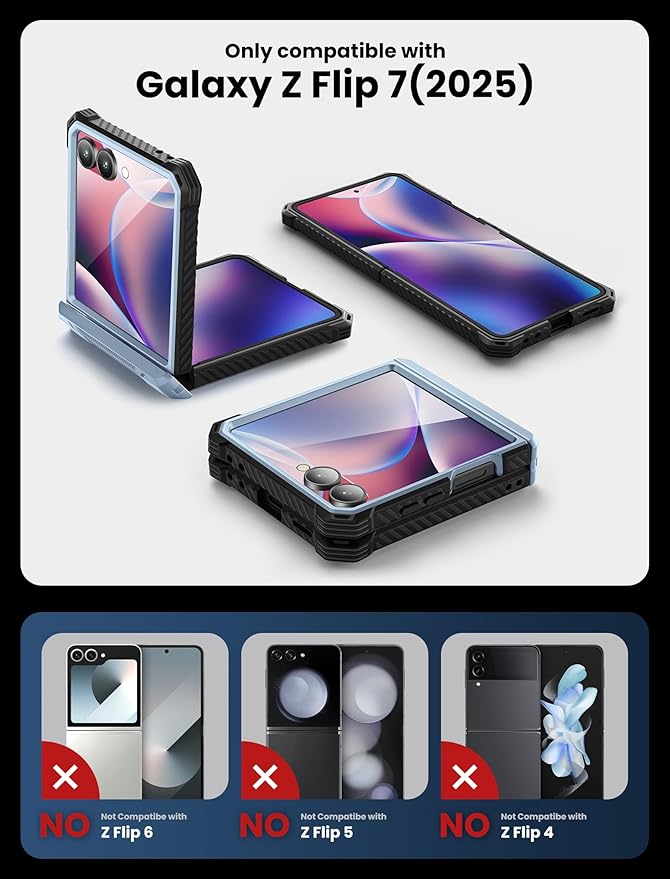 i-Blason for Samsung Galaxy Z Flip 7 Case with Stand, [Tempered Glass Screen Protector] [Hinge Protection] [Belt-Clip], Full-Body Military Protection Phone Case for Samsung Z Flip 7, Armorbox, Blue