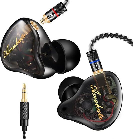 Dual Driver IEMs for Gaming - 9.2mm+6mm HiFi in-Ear Monitors with Detachable MMCX, 4N Silver-Plated OFC Cable & Noise-Isolating Ear Tips (Wired Earbuds for Music/Studio)