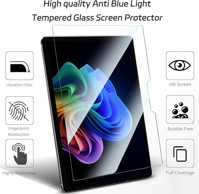 ZenRich 【2 Pack Anti Blue Light Tempered Glass Screen Protector for Surface Pro 12” 2025,Anti Blue Light Anti-Glare Bubble Free Anti-fingerprint Protective Film