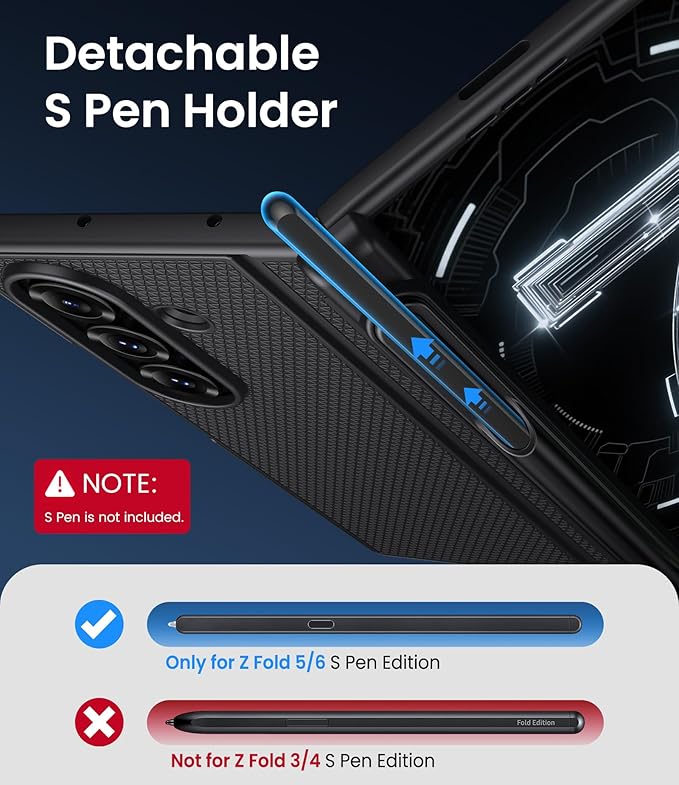 for Samsung Galaxy Z Fold 7 Case with S Pen Holder, Front Screen Protector, Slim with Stand, Hinge Protection, Rugged Hard Full Cover, Daily Drop Protective Phone Case for Samsung Z Fold7, Black