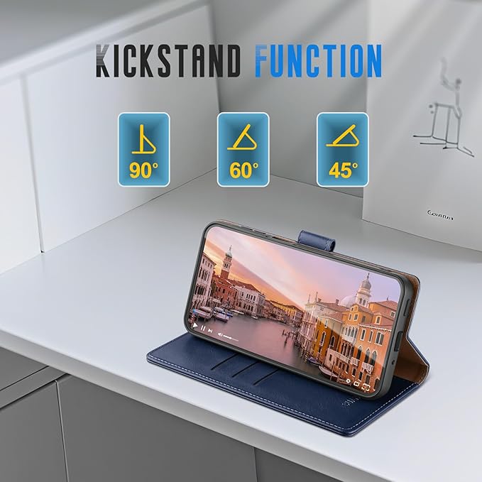 Wallet Case for Samsung Galaxy S25 5G Magnetic Flip Leather Folio Cover with RFID-Blocking Credit Card Holder, Women Men Protective Phone Case Compatible with Samsung S25, Blue