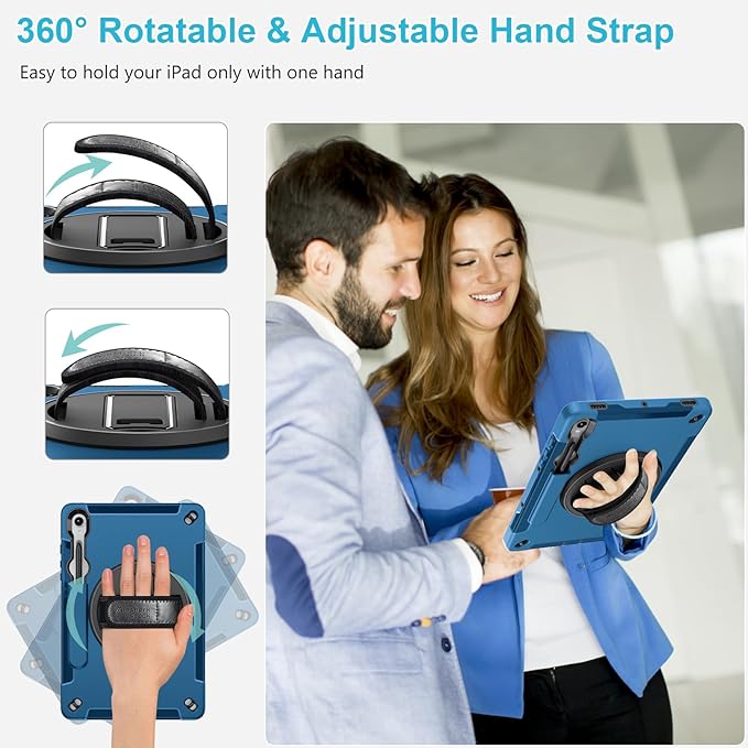 Case for Galaxy Tab S10 Lite &S10 FE S9 FE 10.9"/S9 11 Inch: TPU Cover for Samstng Tablet S10 FE/ 2025/ S9 FE & S9 2023 5G with Screen Protector- Stand- Handle-Shoulder Strap-S-Pen Holder-Blue