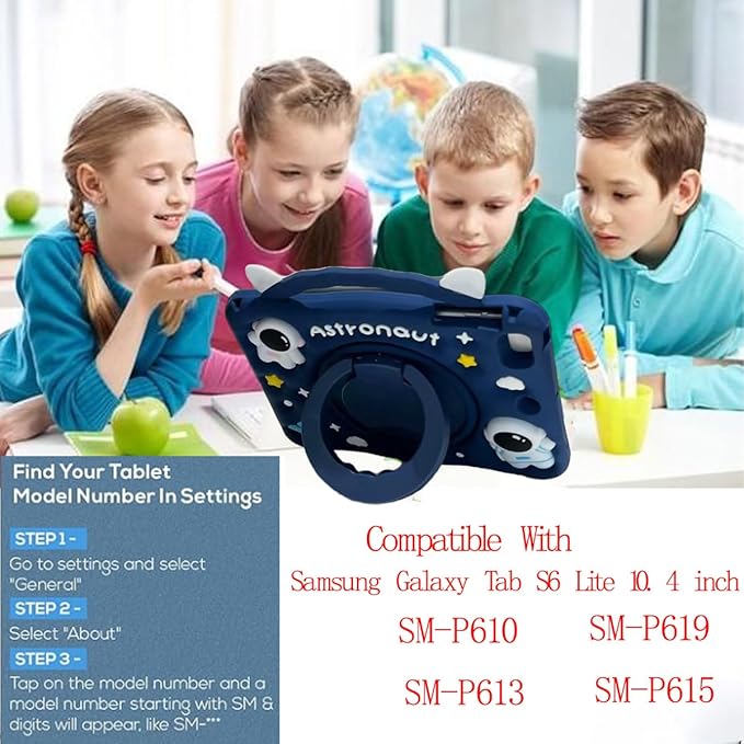 3D Cute Press Astronaut Case for Samsung Galaxy Tab S6 Lite 10.4 inch SM-P620/P625/P610/P613/P615/P619,Kawaii Cartoon Character Space Soft Silicone Rotating Stand Case with Lanyard for Kids Teens
