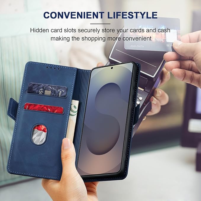 Jasonyu Flip Wallet Case for Samsung Galaxy S25 Ultra 5G,Leather Magnetic Folio Cover with Card Holder,Kickstand - TPU Shockproof Durable Protective Phone Case,Blue