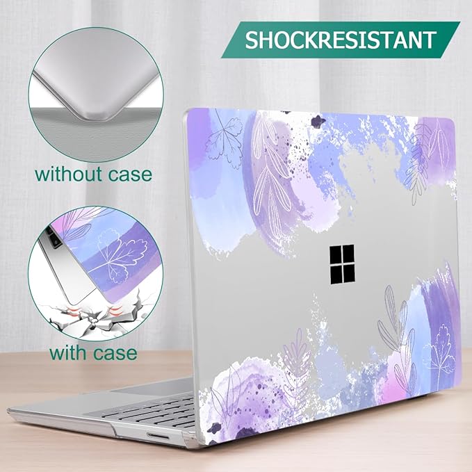 Tuiklol Case for 12.4 Inch Microsoft Surface Laptop Go 3/2 / 1 2023-2020 Releases, Plastic Hard Shell Case with Screen Protector and Keyborad Cover +Dust Plugs Model 2013/1943,Inset Flora