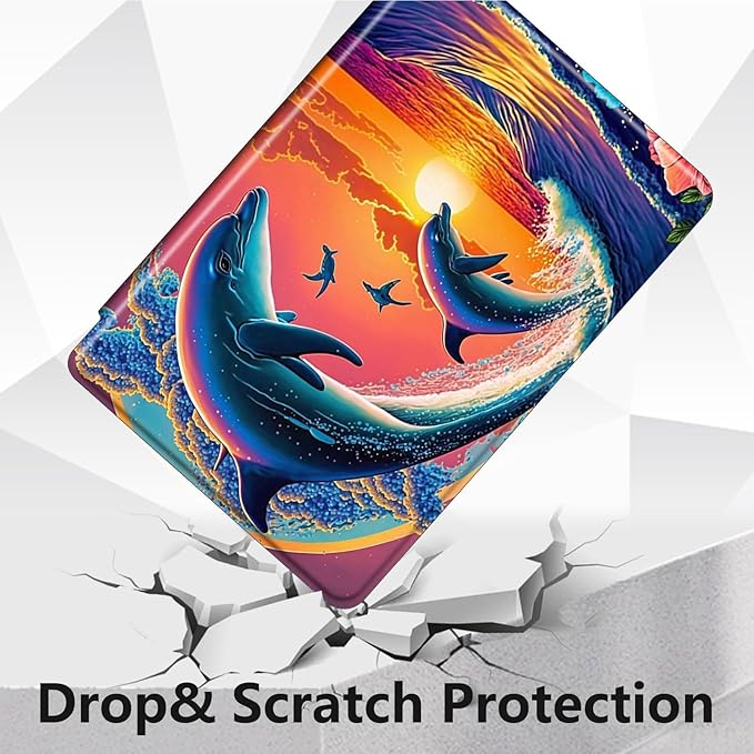 Case for Lenovo Tab P11 Plus Case 2021 (TB-J616F / J616X), 360 Degree Rotating Folding Stand,with Auto Sleep/Wake Case for Lenovo Tab P11 11” 2020 (TB-J606F TB-J606X),Dolphins in The Sunset