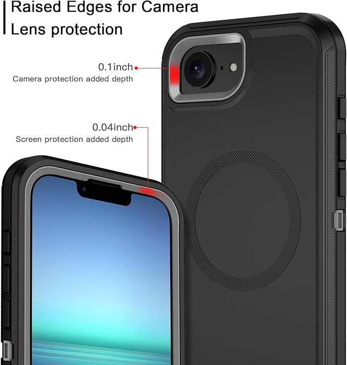 for iPhone 16e Case [Compatible with MagSafe] Shockproof 3-Layer Full Body Protection [Without Screen Protector] Rugged Heavy Duty Cover Case for Apple iPhone 16e 6.1" 2025,Black/Grey