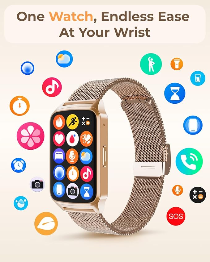 Fitness Tracker Watch for Women Men, Step Counter Work For iPhone and Android, IP68 Waterproof, Activity Track with Calorie, Sleep Monitor, 110+ Sports Modes Pedometer Smart Smartwatch (Gold, 1.57)