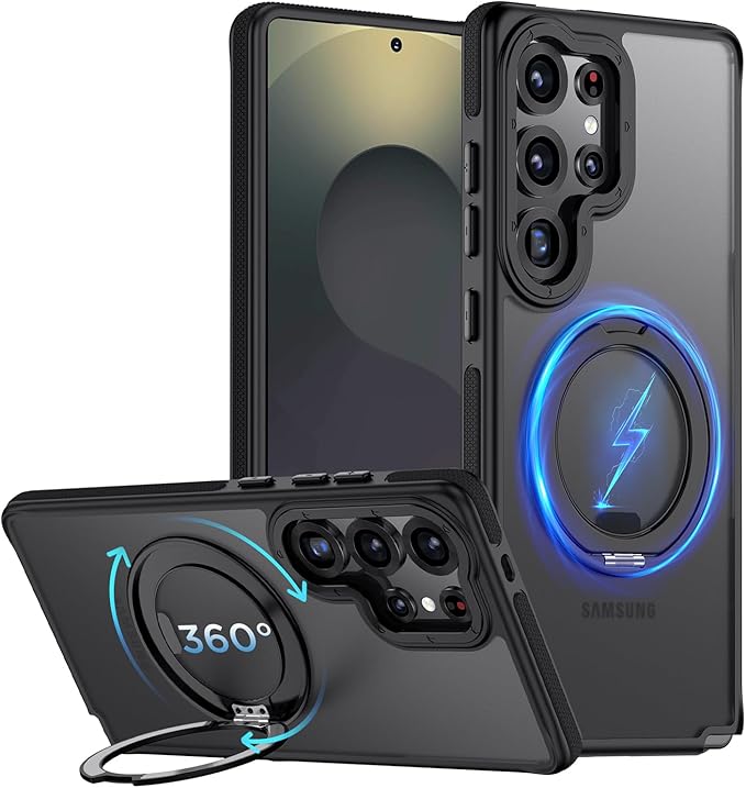 360°Spin Magnetic Stand for Samsung Galaxy S25 Ultra Case,[Compatible with Magsafe] Military Grade Drop Protection, Matte Hard Slim S25 Ultra Phone Case with Kickstand & Ring Holder 113