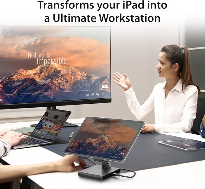 j5create Adjustable Tablet Stand with USB Type C Docking Station for iPad Pro/Air/mini : 4K60 HDMI, 2 x USB-A 5Gbps, 100W PD Charging, microSD/SD Card Reader, 3.5mm Audio Jack (JTS224)