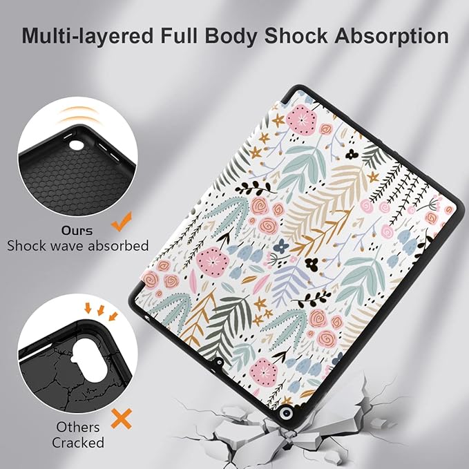 DONGKE Case Compatible with iPad 10.2 Inch 2021 2020 2019 iPad 9th/8th/7th Generation with Pencil Holder, Slim Stand Protective Case with Soft TPU Back, Auto Sleep/Wake Cover, Cute Florals