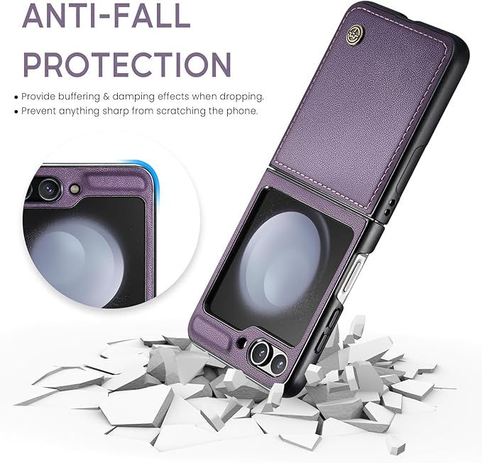 for Samsung Galaxy Z Flip 5 Case, Premium PU Leather Case Anti Scratch Slim Phone Shockproof Protective Phone Cover for Samsung Galaxy Z Flip5, Purple