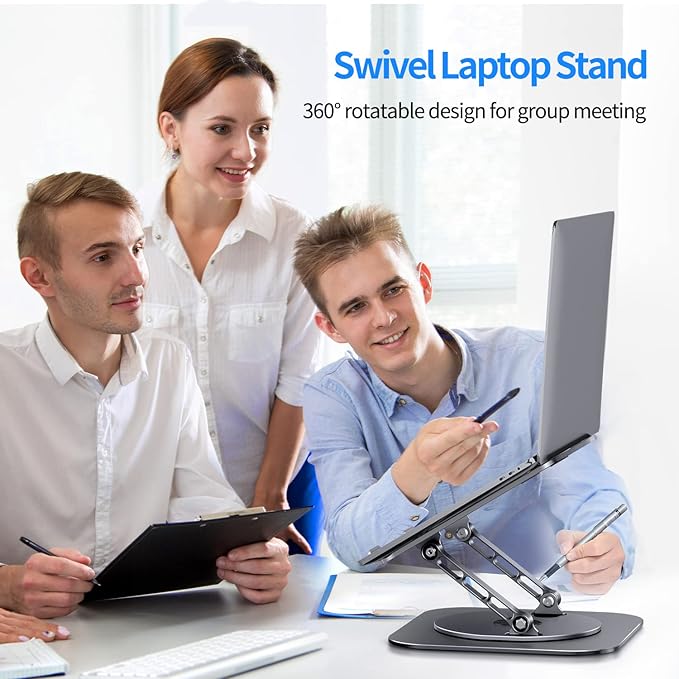 Adjustable Laptop Stand with 360 Rotating Base, Computer Stand for Laptop Ergonimic Foldable Laptop Riser for Desk Compatible with MacBook Pro/Air Notebook up to 16 Inches, Grey