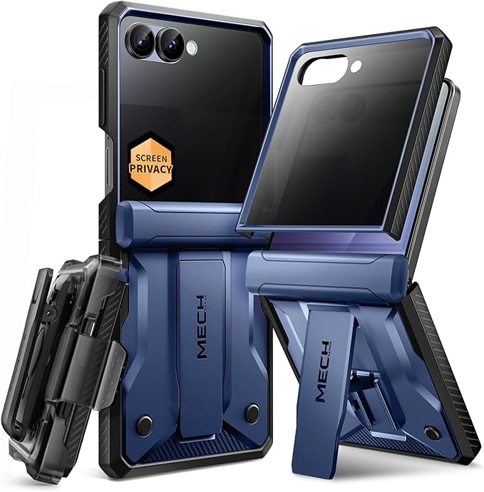 TONGATE for Z Flip 7 Case with Privacy Screen Protector, [Stand & Belt-Clip] [Hinge Protection] [Anti-Slip], Full-Body Military Grade Protective Phone Case for Samsung Galaxy Z Flip 7 5g 2025, Blue