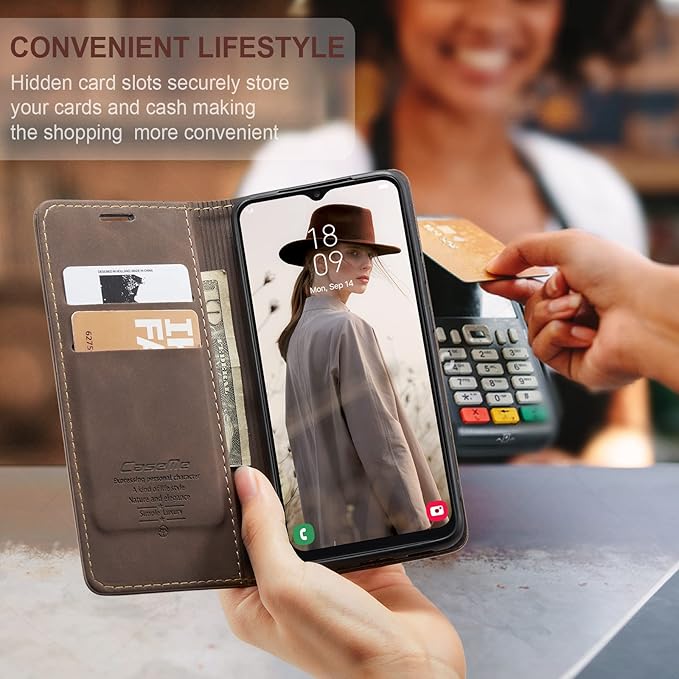 for Samsung Galaxy A13 4G/5G Case, Flip Wallet Leather Case with Card Holder Magnetic Closure Shockproof Kickstand Protective Phone Cases Cover for Samsung Galaxy A04s,Coffee